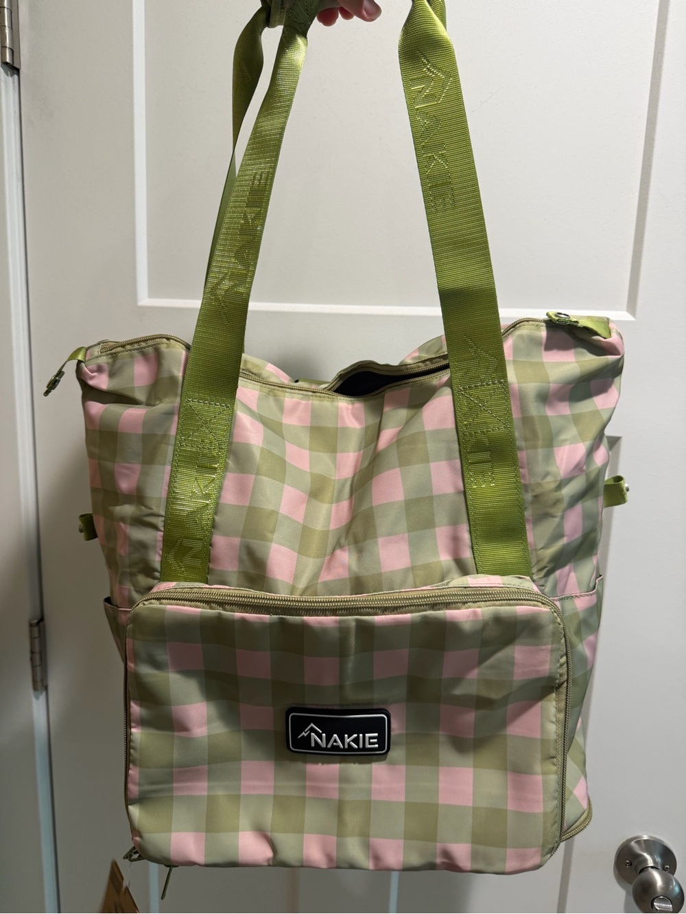 Pink & Olive Checkered Nakie Tote Bag